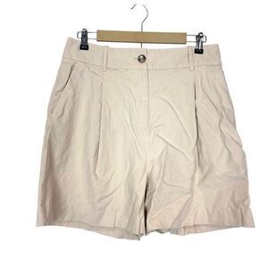 Alex Marie Linen Shorts Womens Sz 12 Beige tan High Rise Pleated Front Bermuda